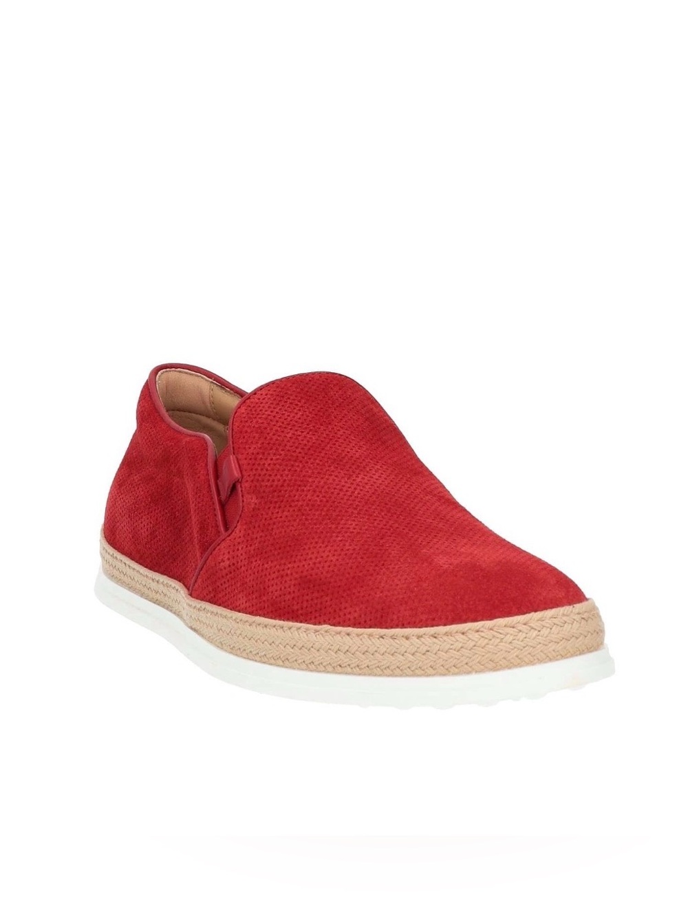 TOD’S Men’s Red Suede Slip-On Espadrille Sneakers Loafers